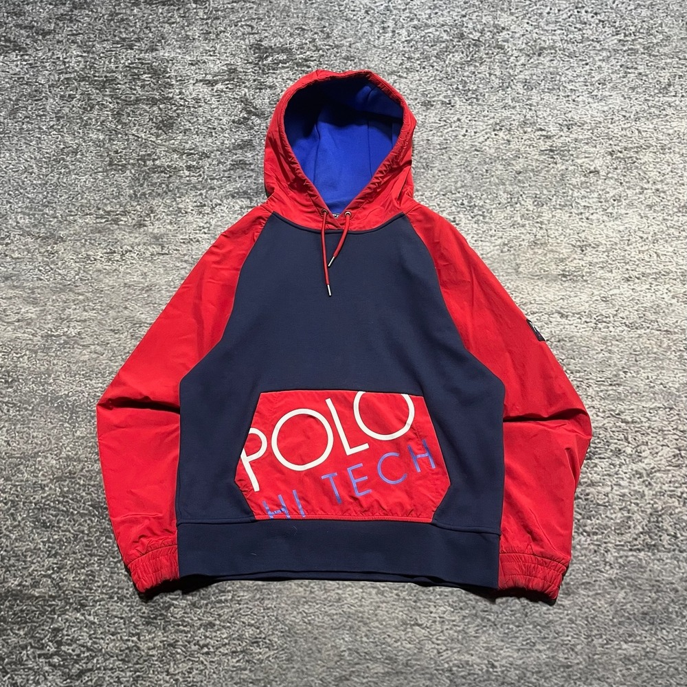 Polo‎ Hi-Tech Ralph Lauren Hoodie Mens Medium Red Blue Pullover Sweatshirt